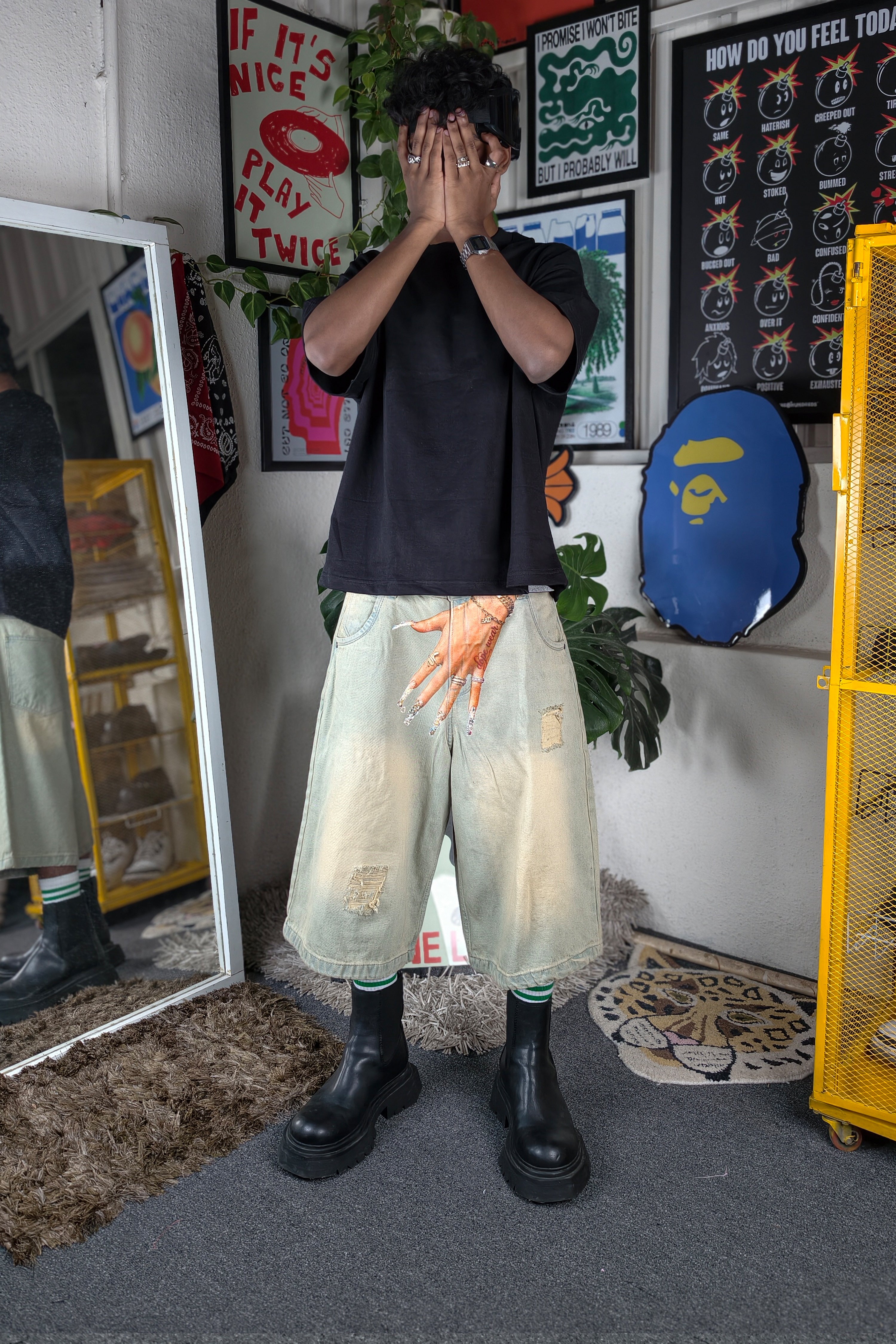 Pale blue wash Custom Jorts