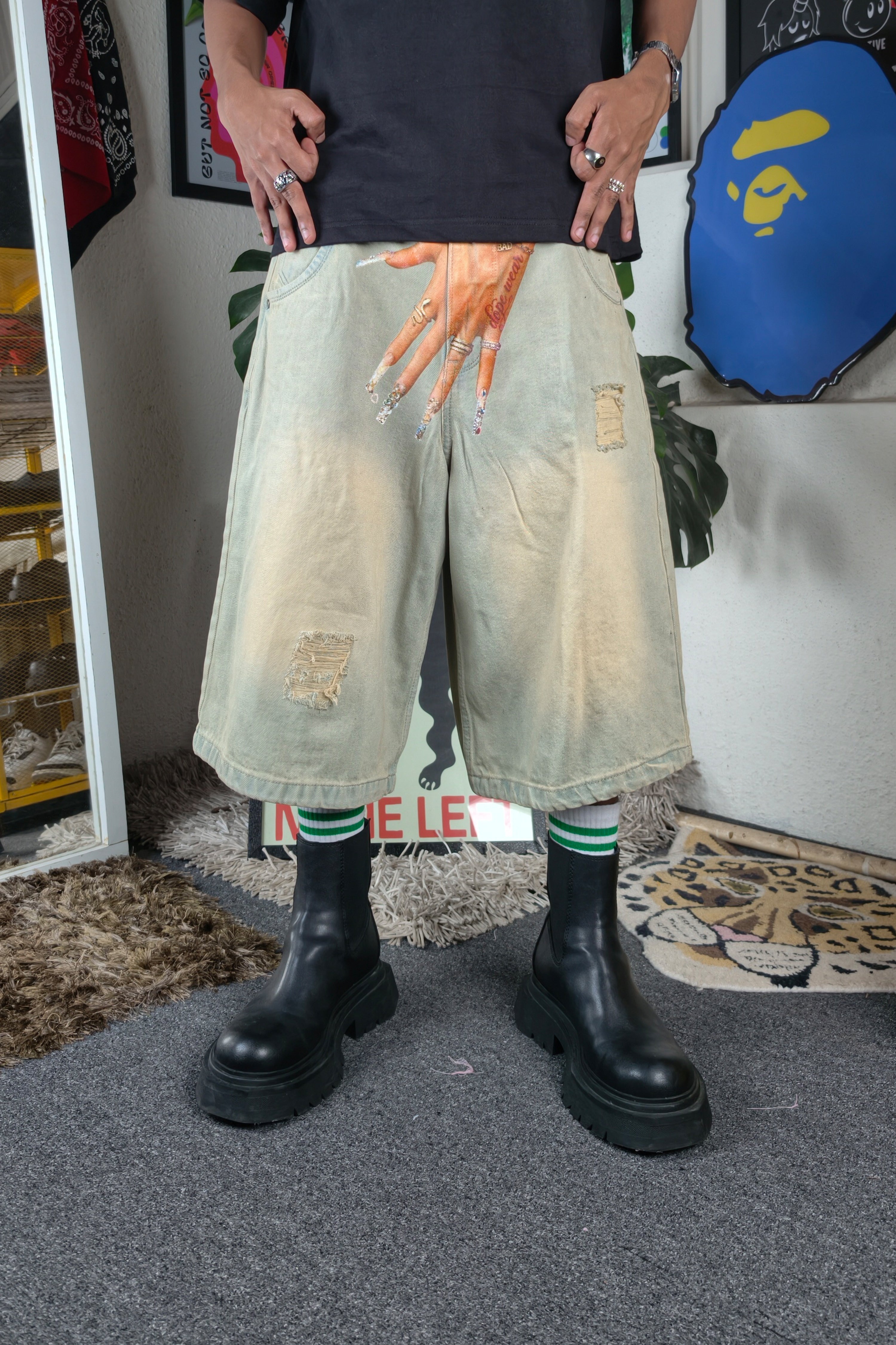 Pale blue wash Custom Jorts
