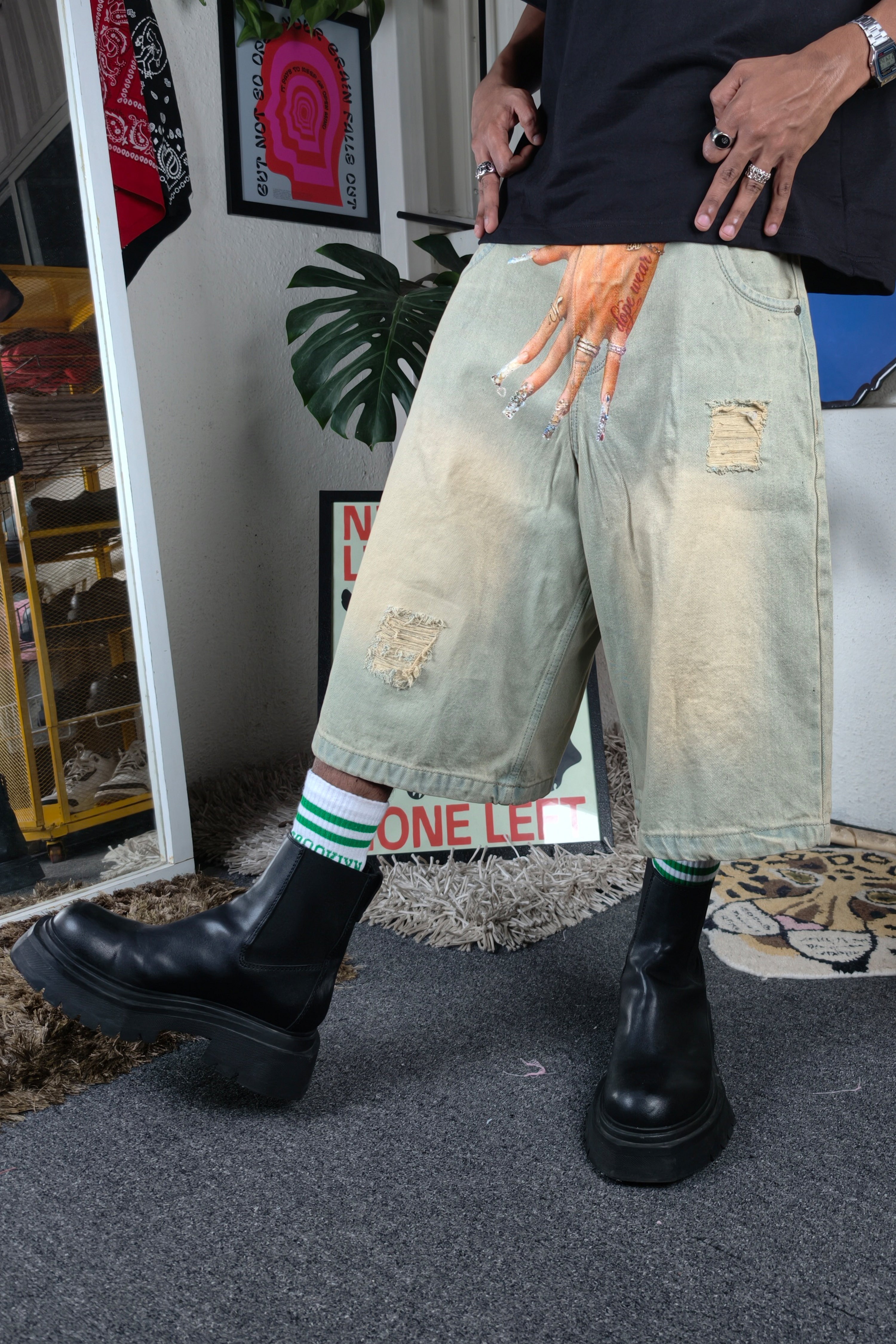 Pale blue wash Custom Jorts