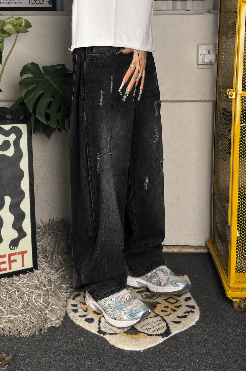 Black vintage wash Baggy Jeans- Customized Baggy Jeans (Unisex)