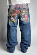 Tattoo-Inspired Indigo Baggy Denim - Customized  baggy - Jeans (Unisex)
