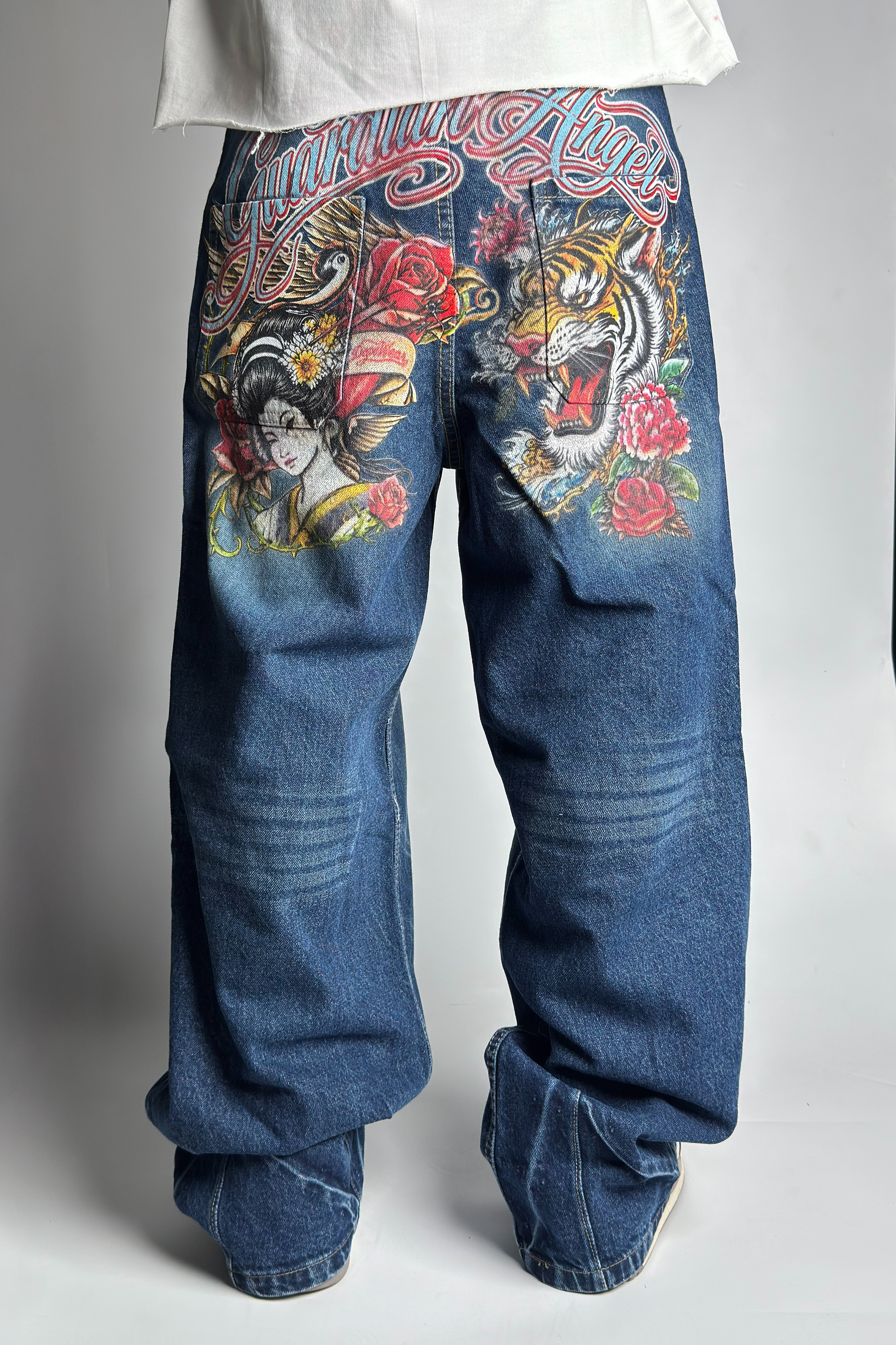 Tattoo-Inspired Indigo Baggy Denim - Customized  baggy - Jeans (Unisex)