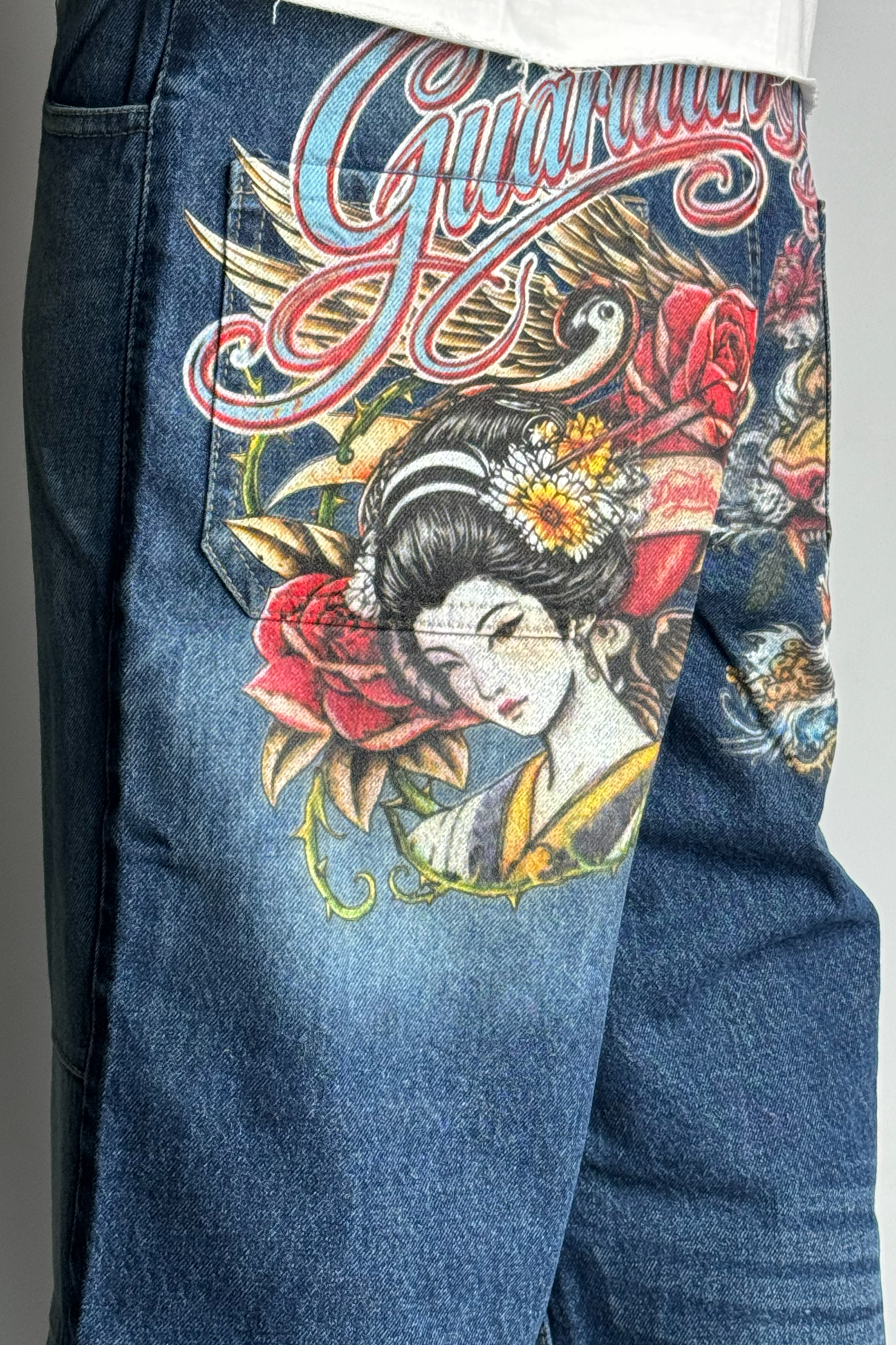 Tattoo-Inspired Indigo Baggy Denim - Customized  baggy - Jeans (Unisex)