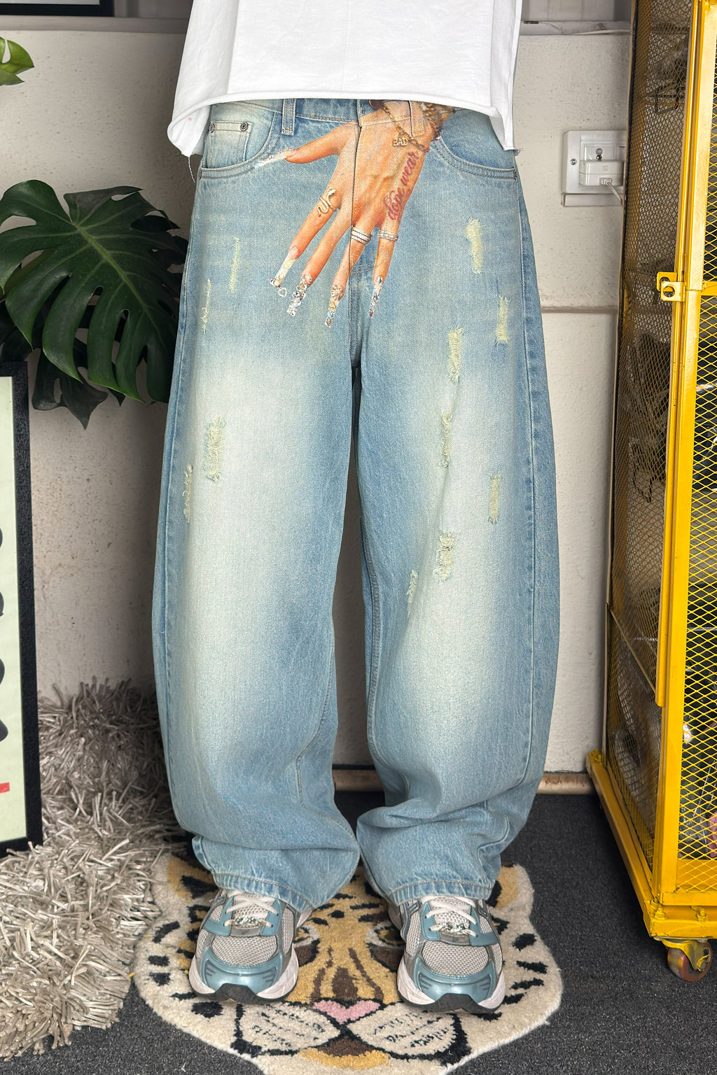Light blue vintage wash Baggy Jeans- Customized Baggy Jeans (Unisex)