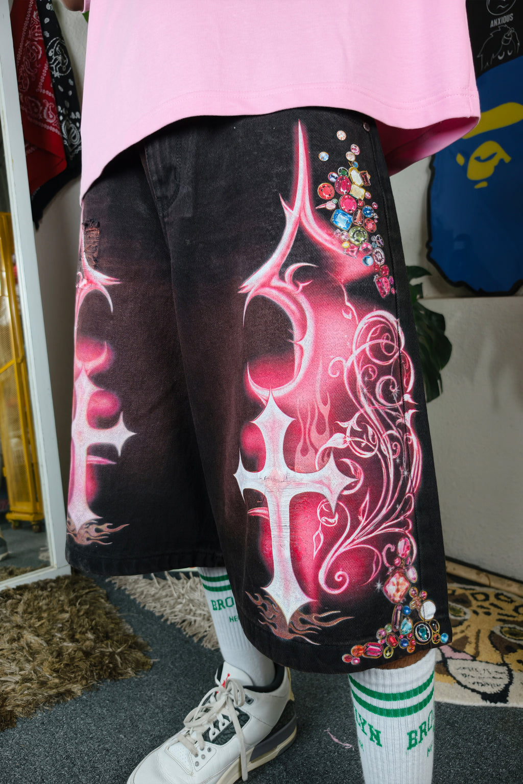 Burgundy wash Custom Jorts