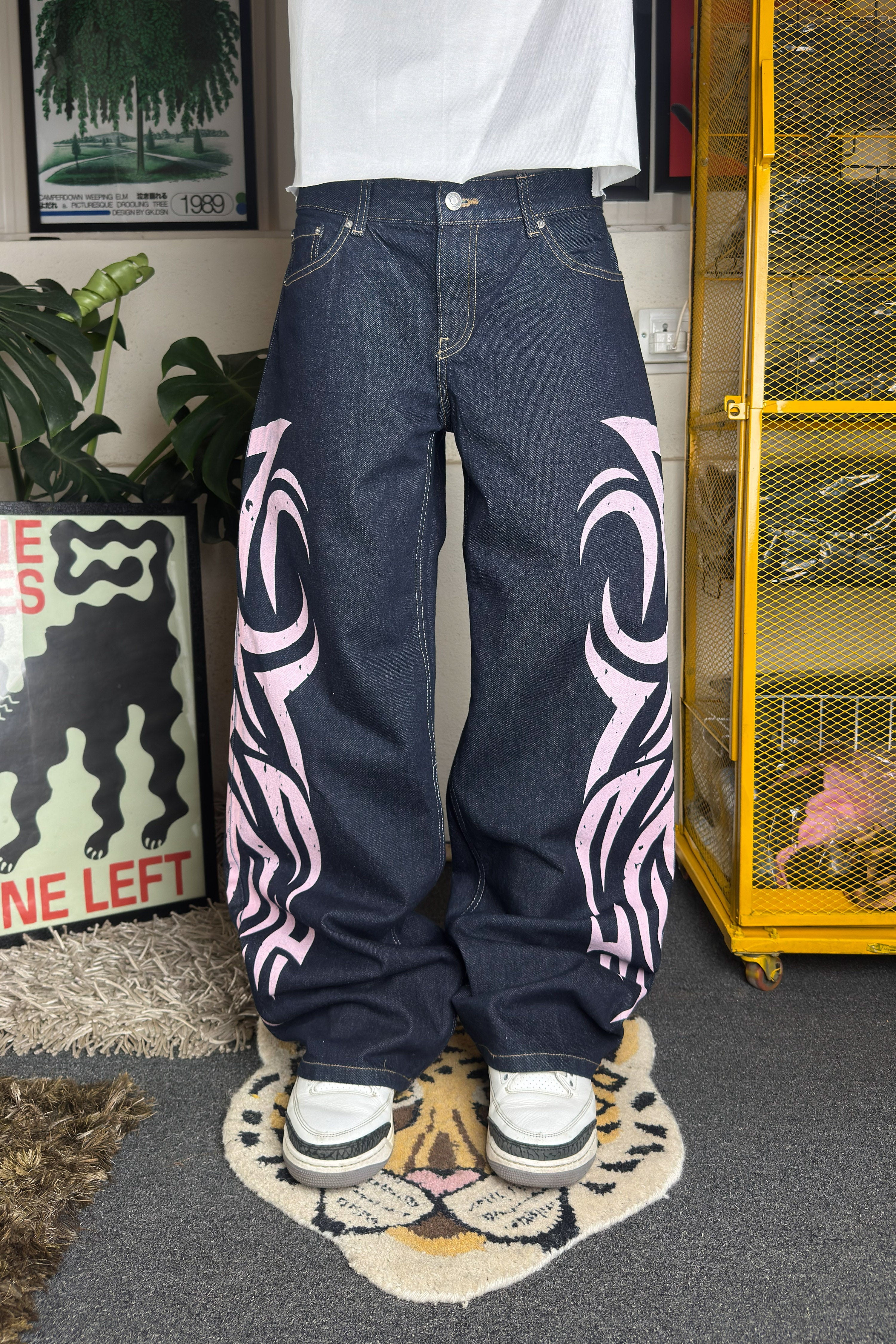 Dark indigo Low rise baggy - Customized Jeans ( Brand - Bershka Unisex)