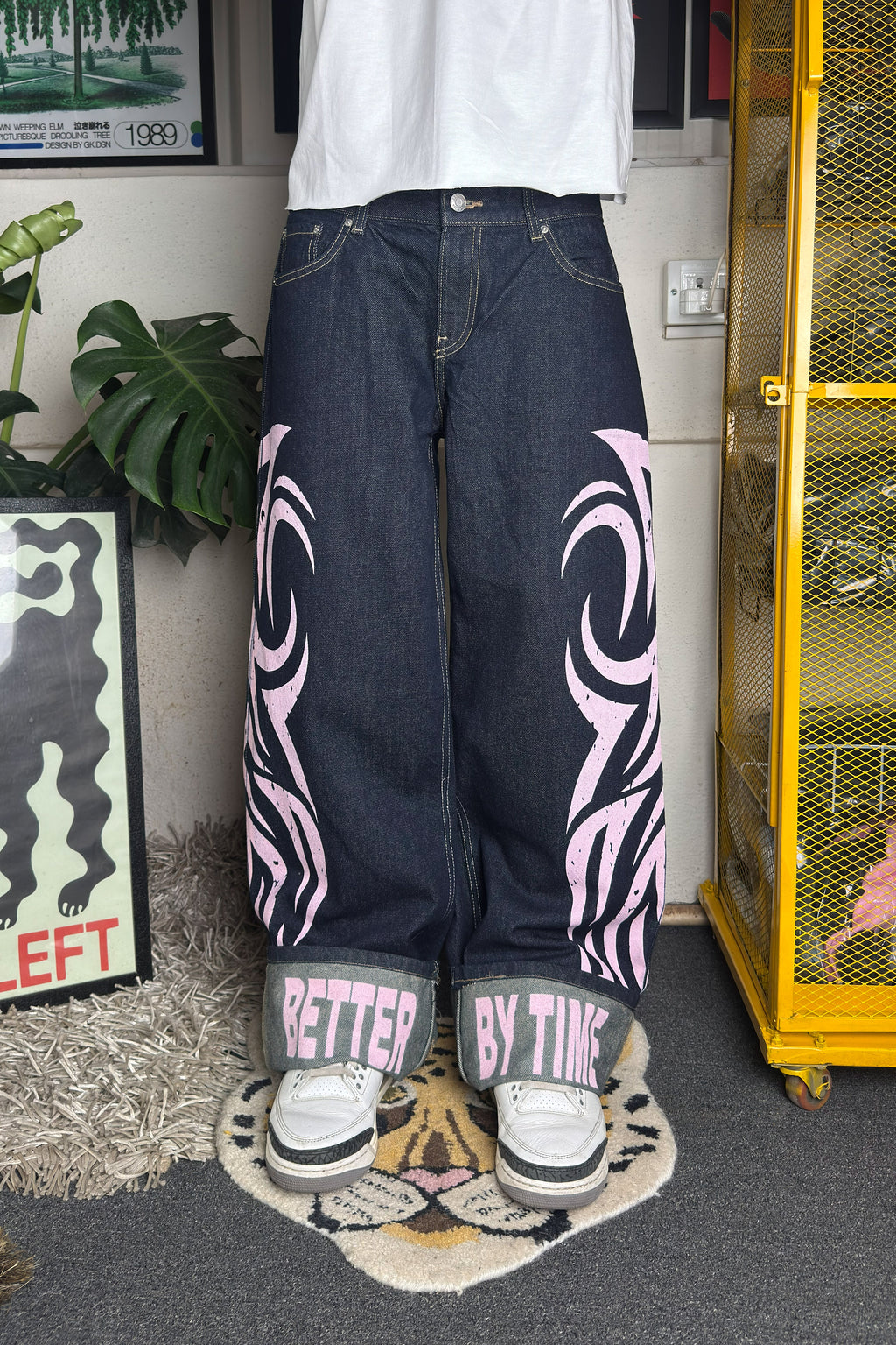 Dark indigo Low rise baggy - Customized Jeans ( Brand - Bershka Unisex)