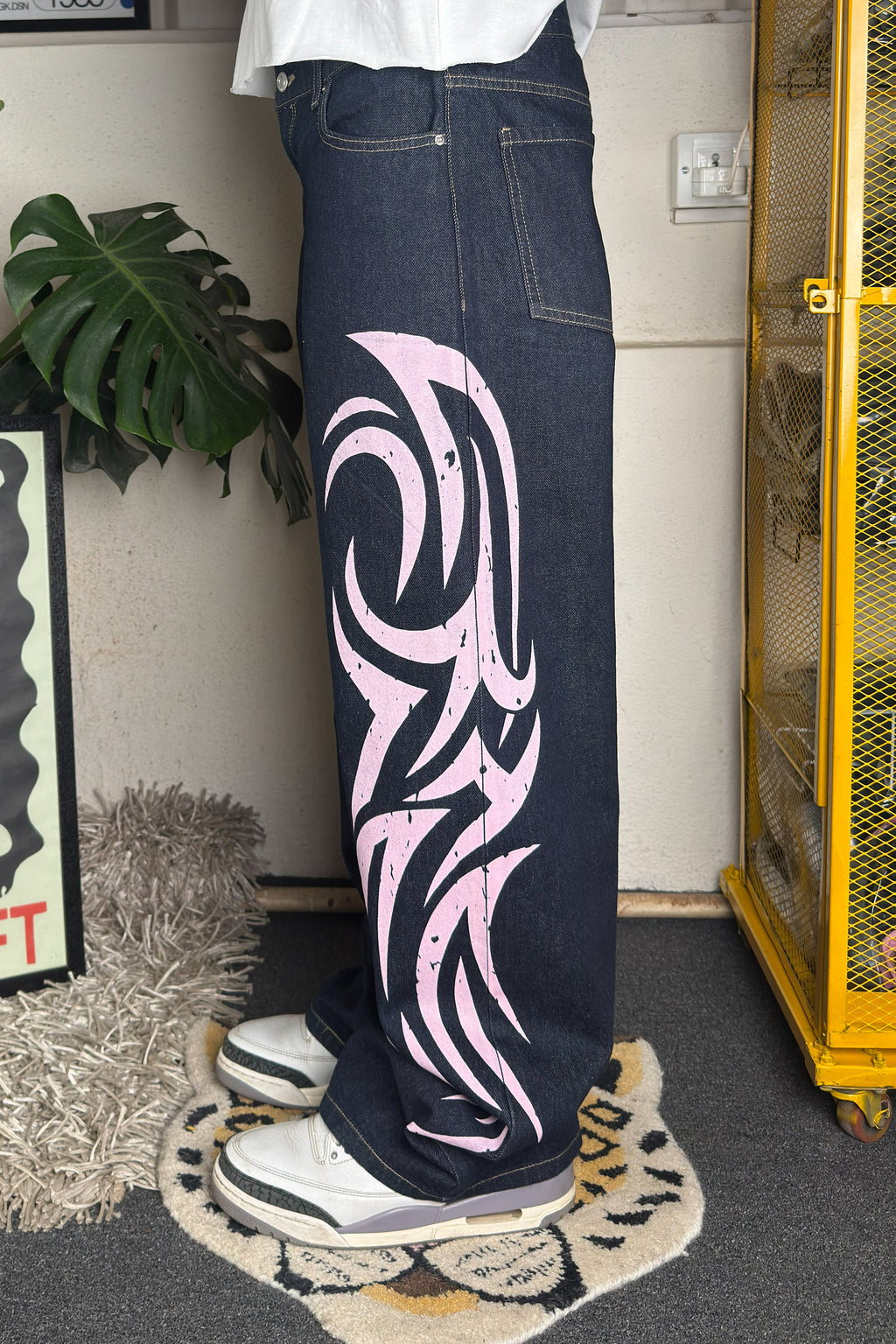 Dark indigo Low rise baggy - Customized Jeans ( Brand - Bershka Unisex)