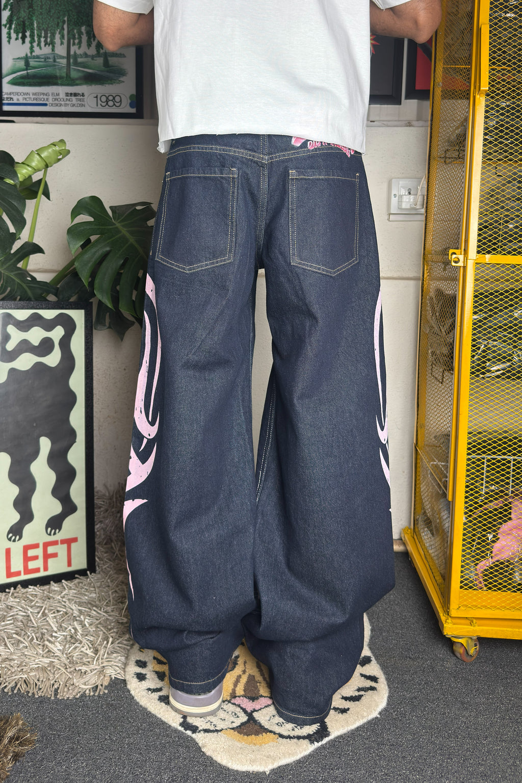 Dark indigo Low rise baggy - Customized Jeans ( Brand - Bershka Unisex)