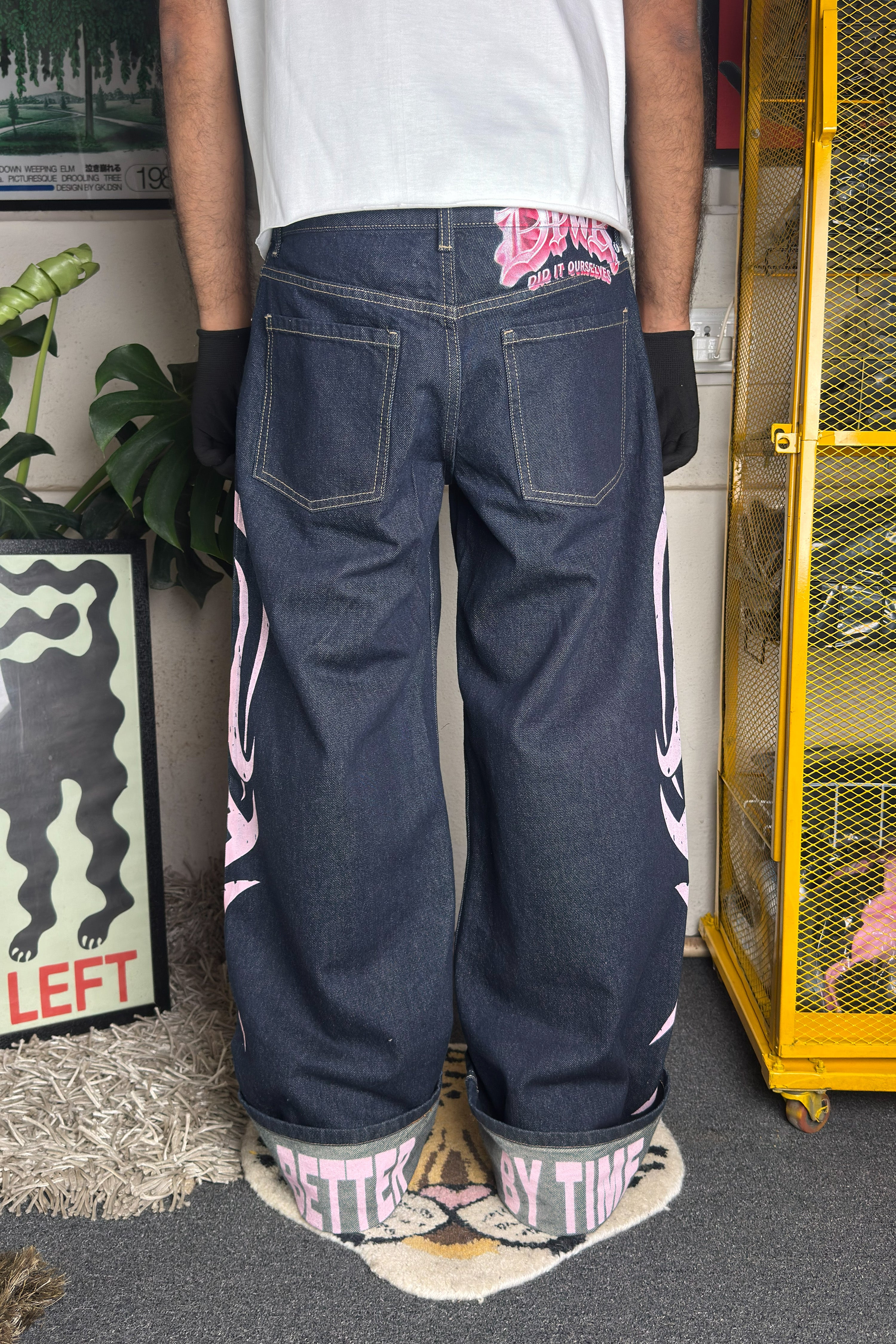 Dark indigo Low rise baggy - Customized Jeans ( Brand - Bershka Unisex)